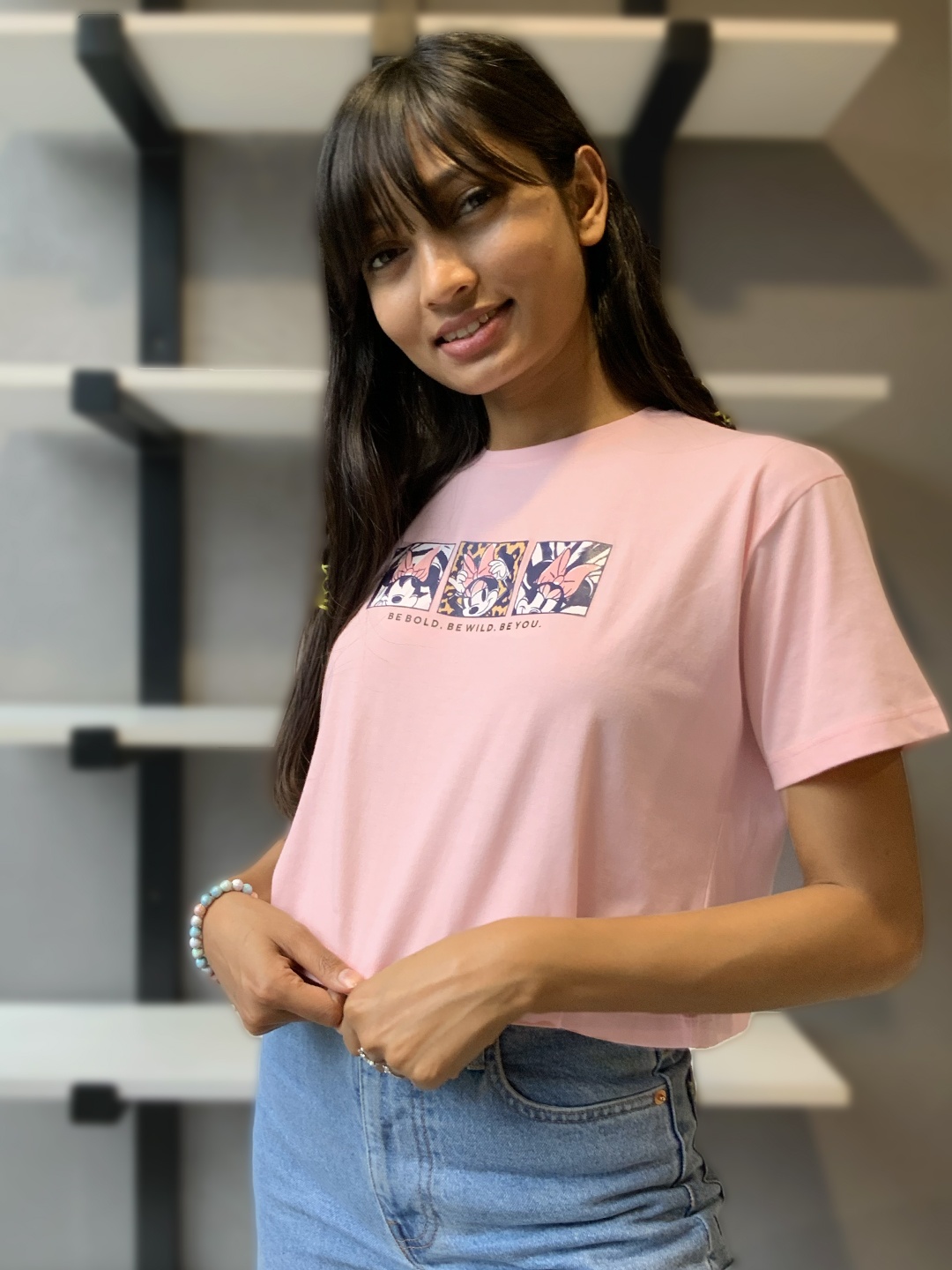 

YK Disney Girls Pink Minnie Mouse Printed Boxy Cotton T-shirt