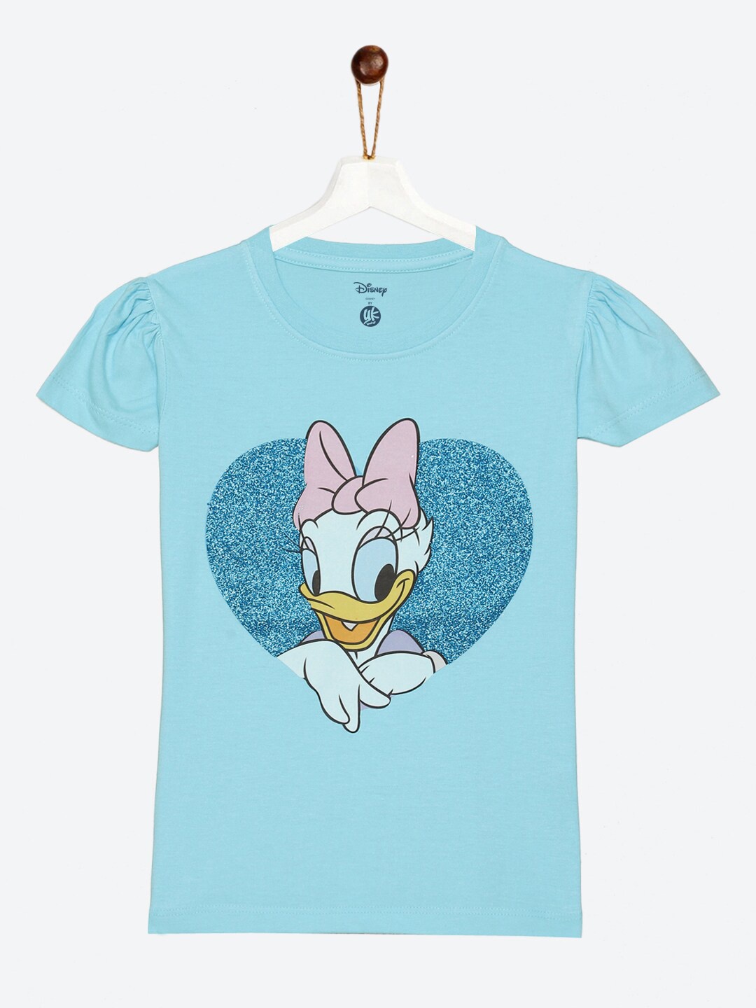 

YK Disney Girls Daisy Duck Glitter Printed Puff Sleeves Cotton T-shirt, Blue