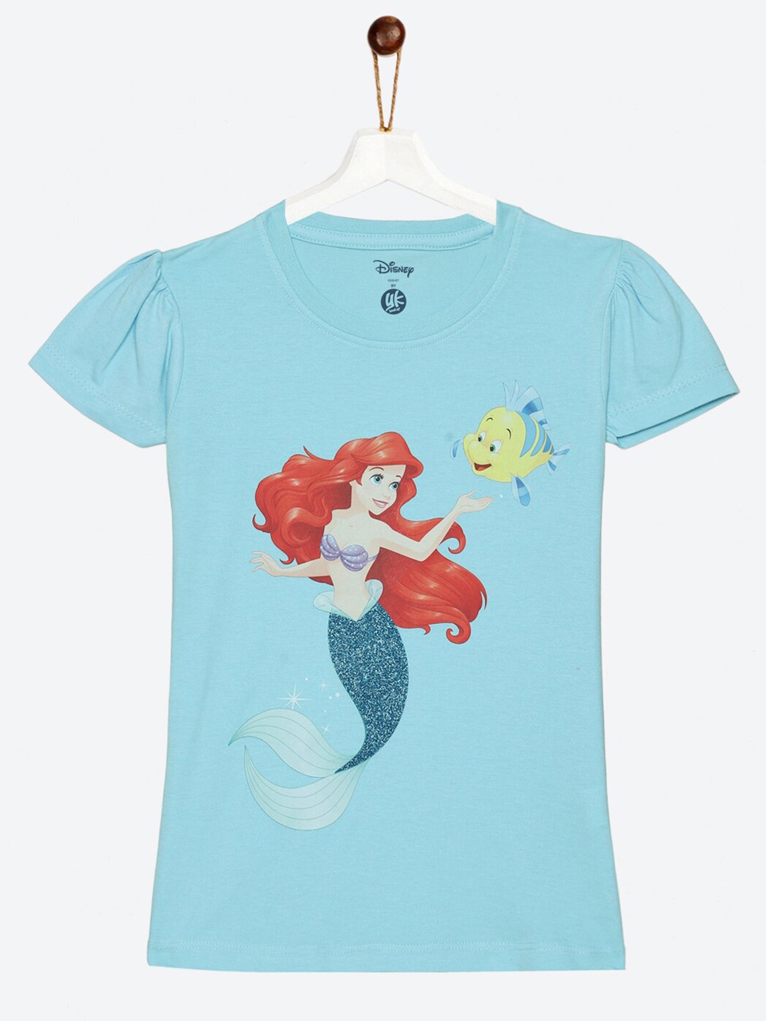 

YK Disney Girls Blue Little Mermaid Ariel Printed Cotton T-shirt