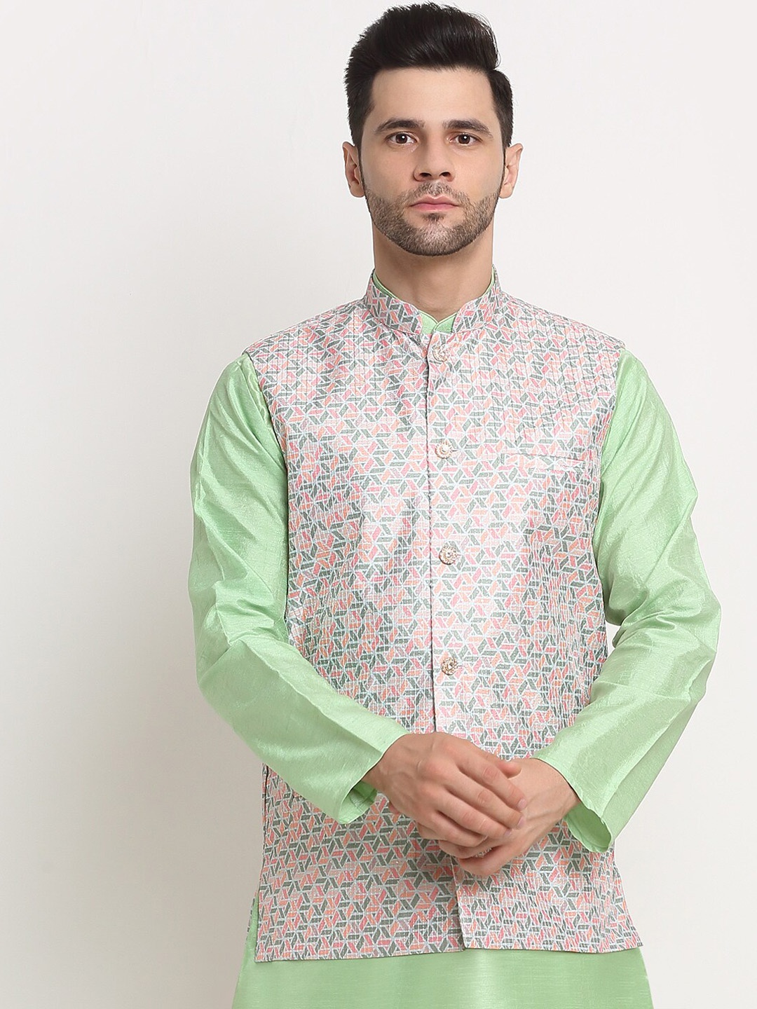 

KRAFT INDIA Men Green Woven Design Nehru Jacket
