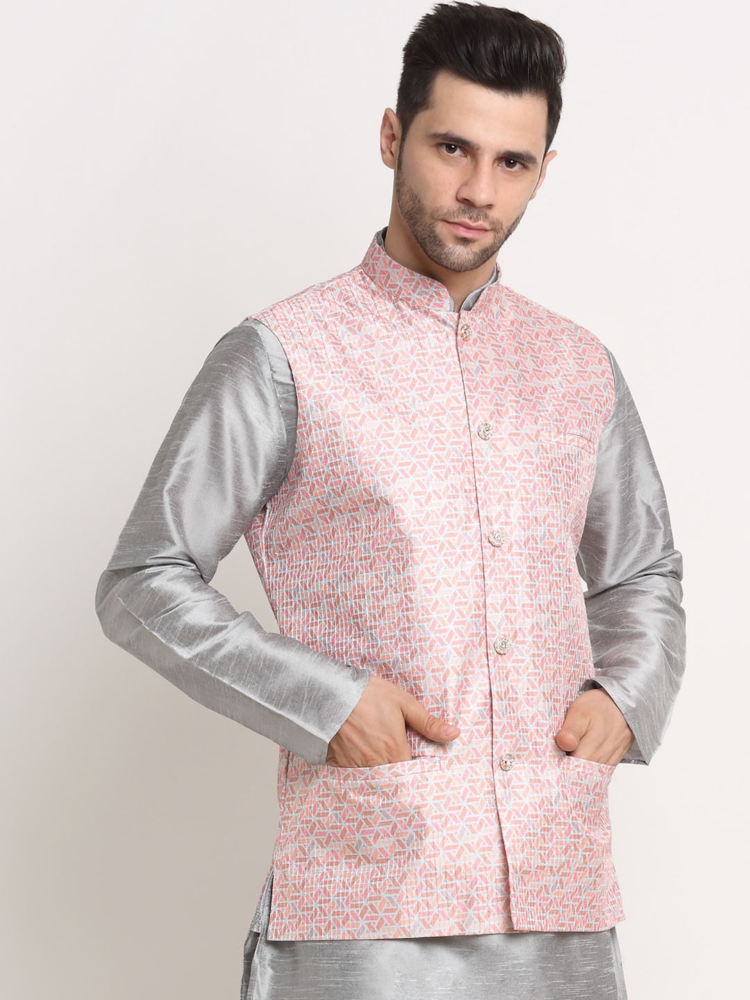 

KRAFT INDIA Men Pink Printed Nehru Jacket
