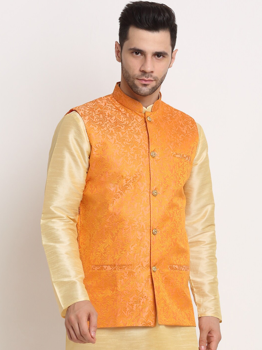 

KRAFT INDIA Men Peach Woven Design Nehru Jacket