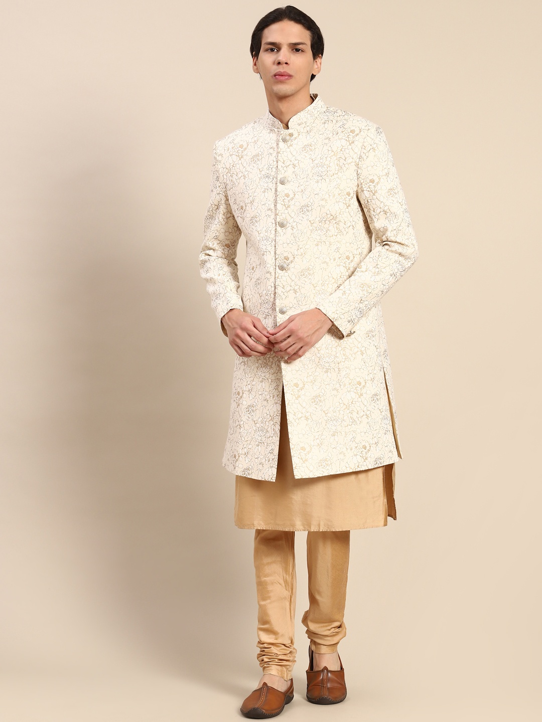 

KISAH Men Kurta Indowestern Sherwani Set, Off white