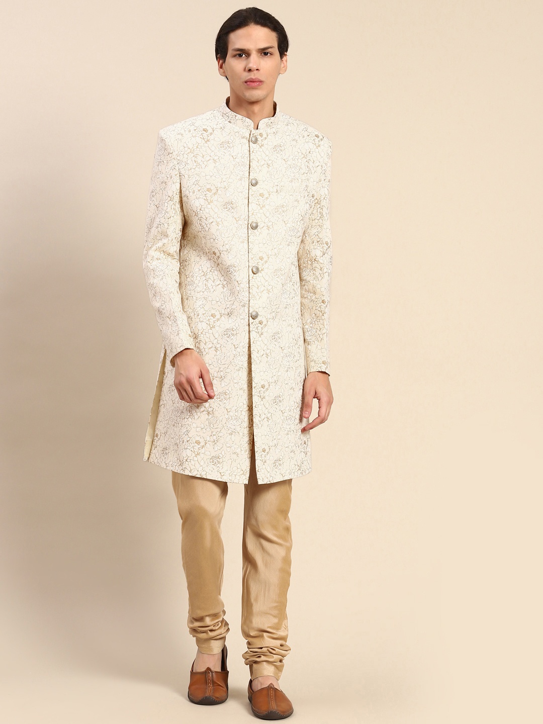 

KISAH Men Printed Kurta Indowestern Sherwani Set, Off white