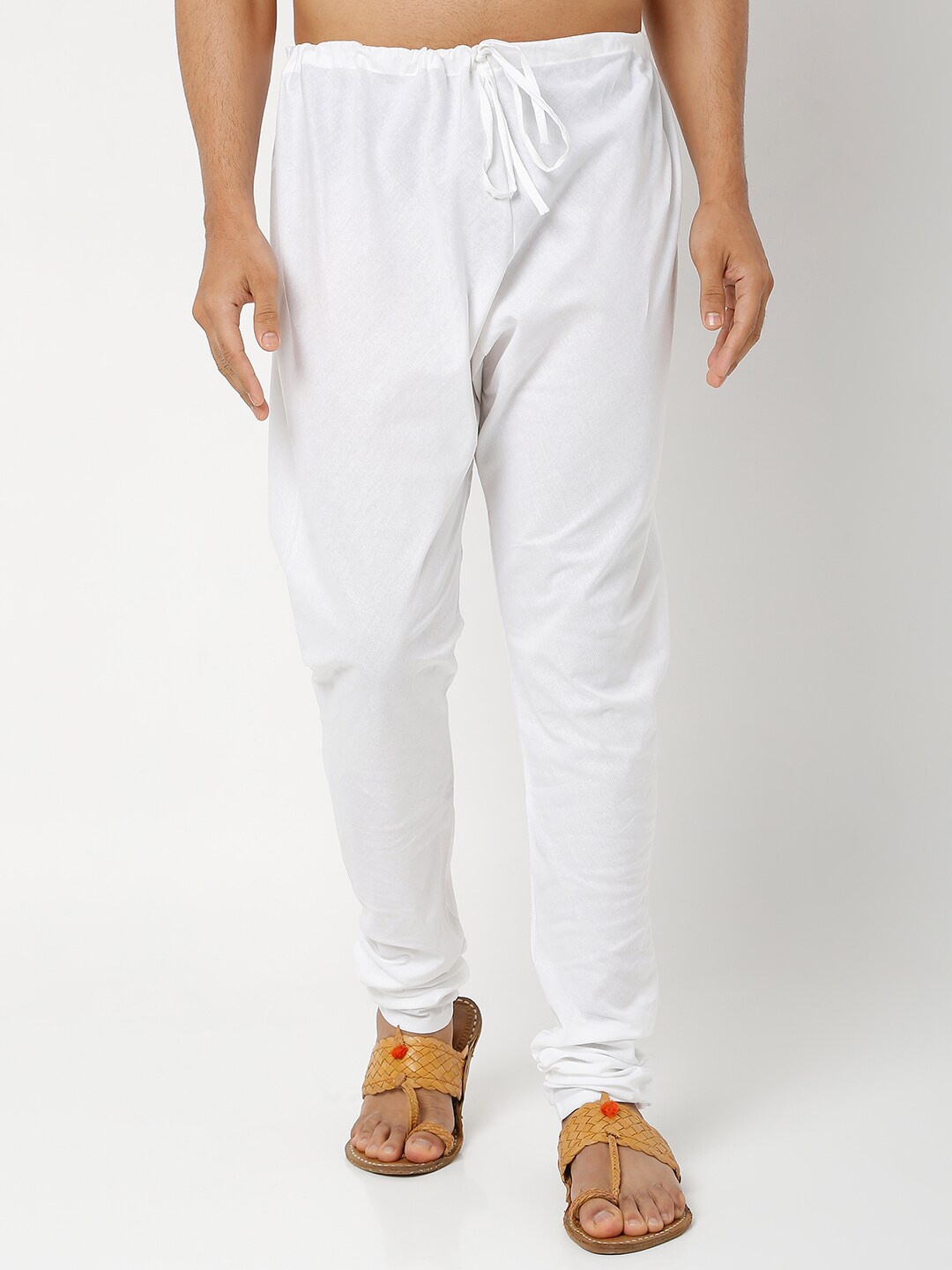 

Ethnicity Men White Solid Cotton Loose Fit Churidar
