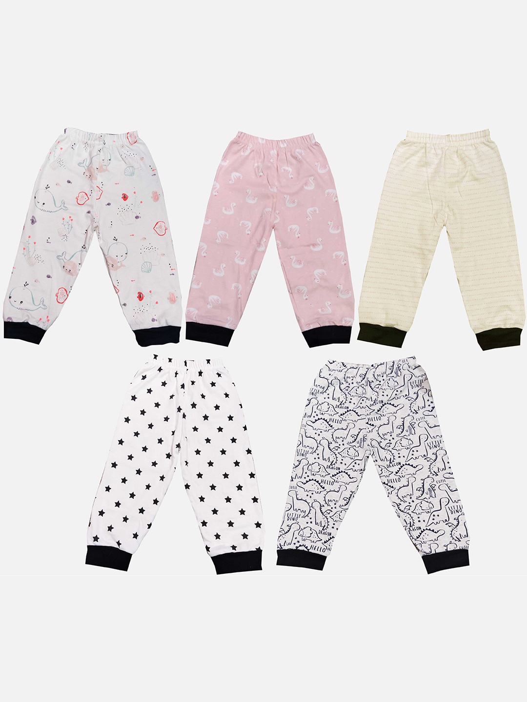 

KIFAYATI BAZAR Kids Pack of 5 Printed Cotton Joggers, Pink
