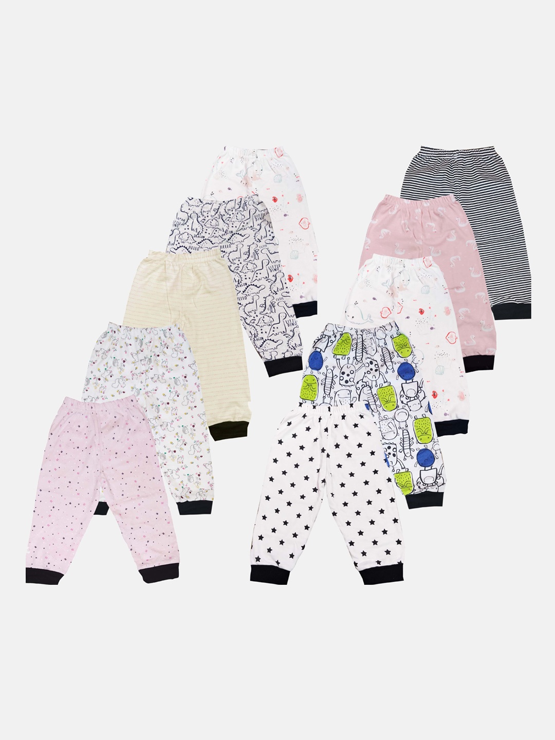 

KIFAYATI BAZAR Kids Pack of 10 Multicolored Printed Cotton Lounge Joggers, Multi