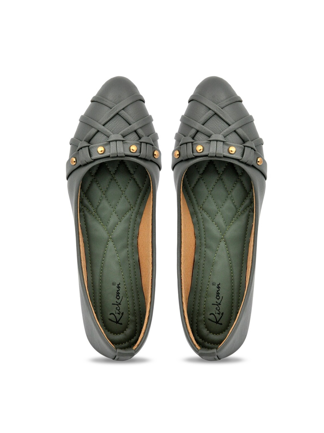 

KICKONN Women Green Embellished Ballerinas Flats