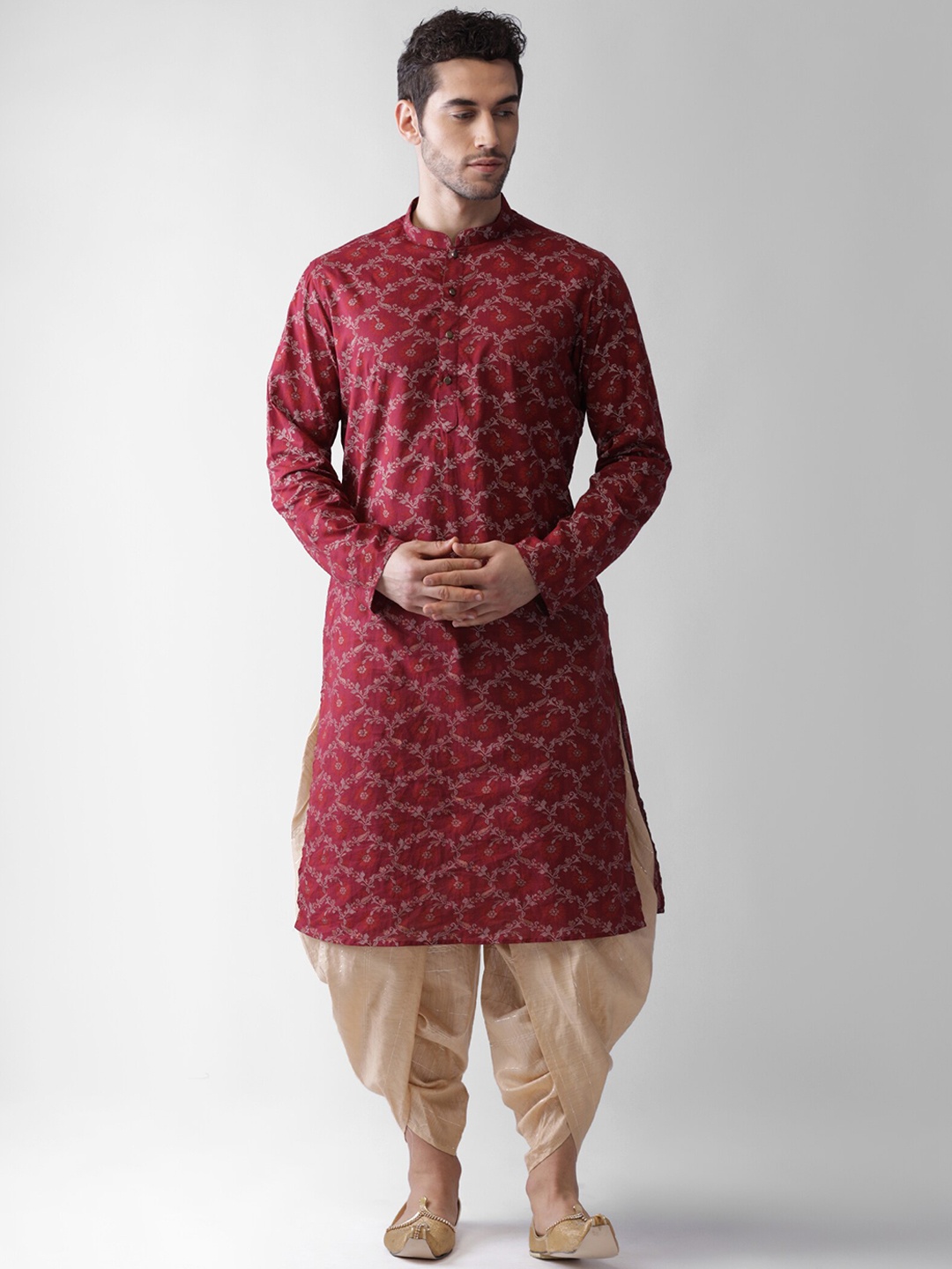 

KISAH Men Maroon Ethnic Motifs Printed Kurta with Dhoti Pants