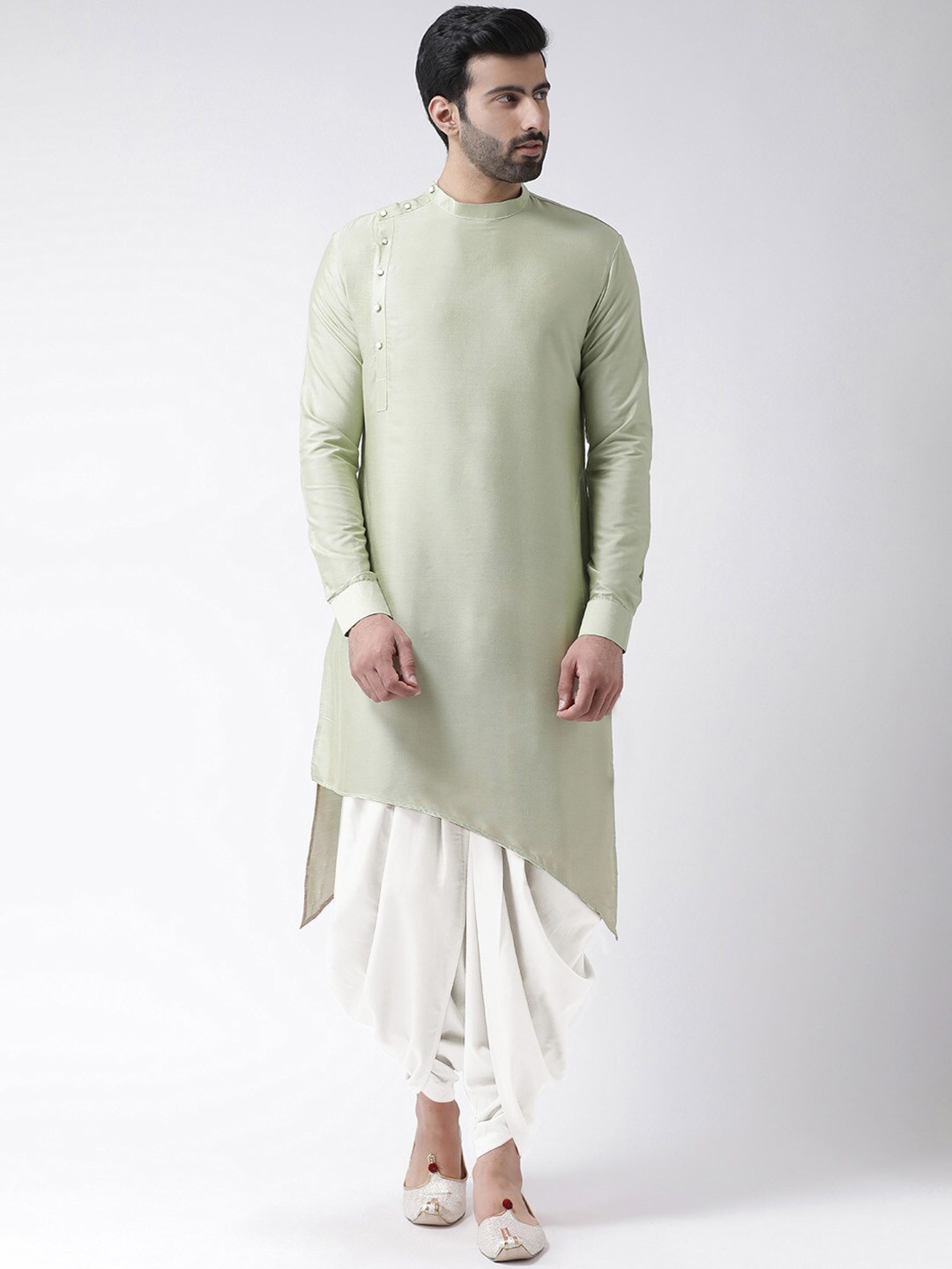 

KISAH Men Green Asymmetric Kurta with Dhoti Pant Set