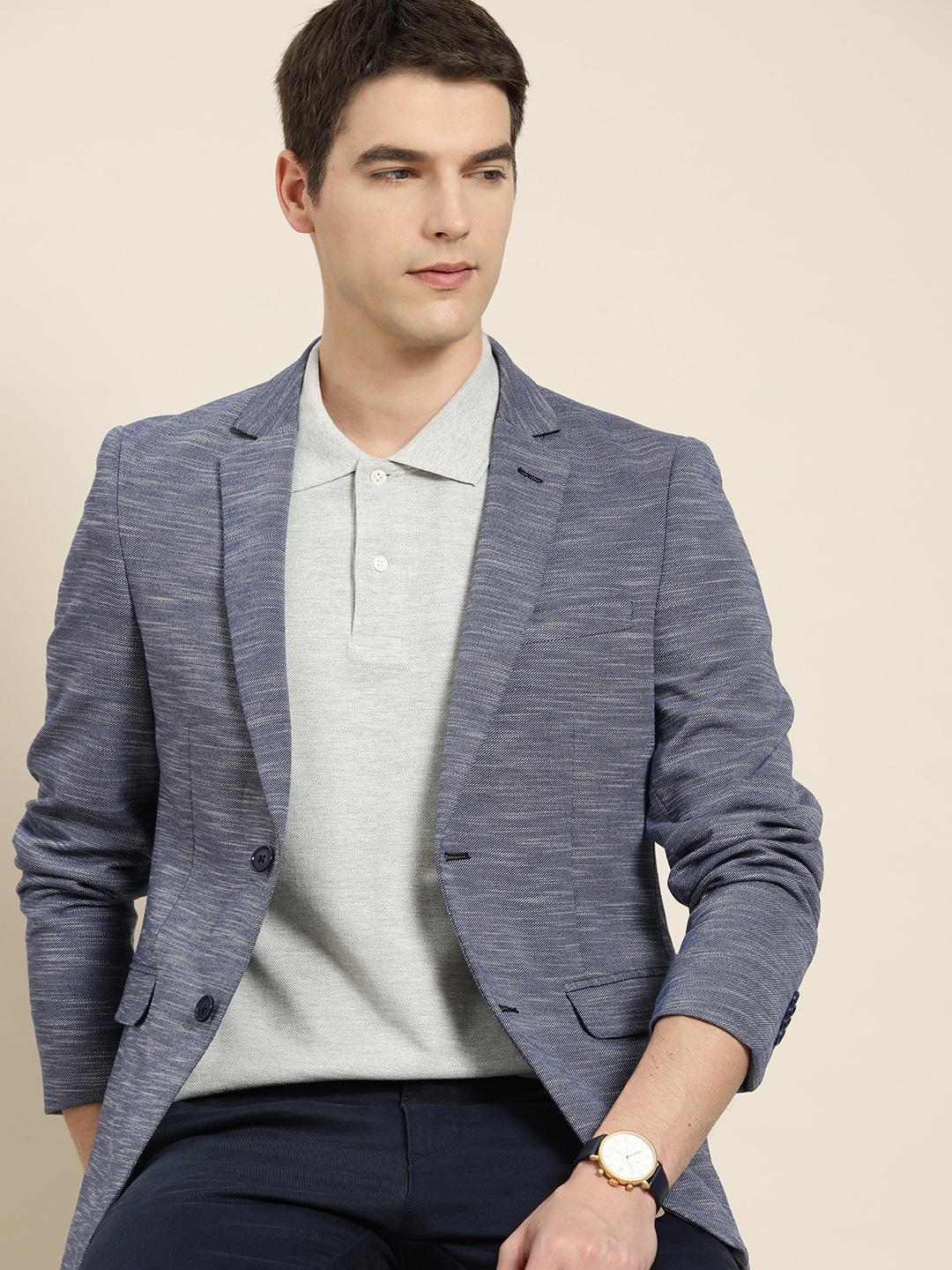 

INVICTUS Men Self-Design Single-Breasted Slim Fit Blazer, Blue