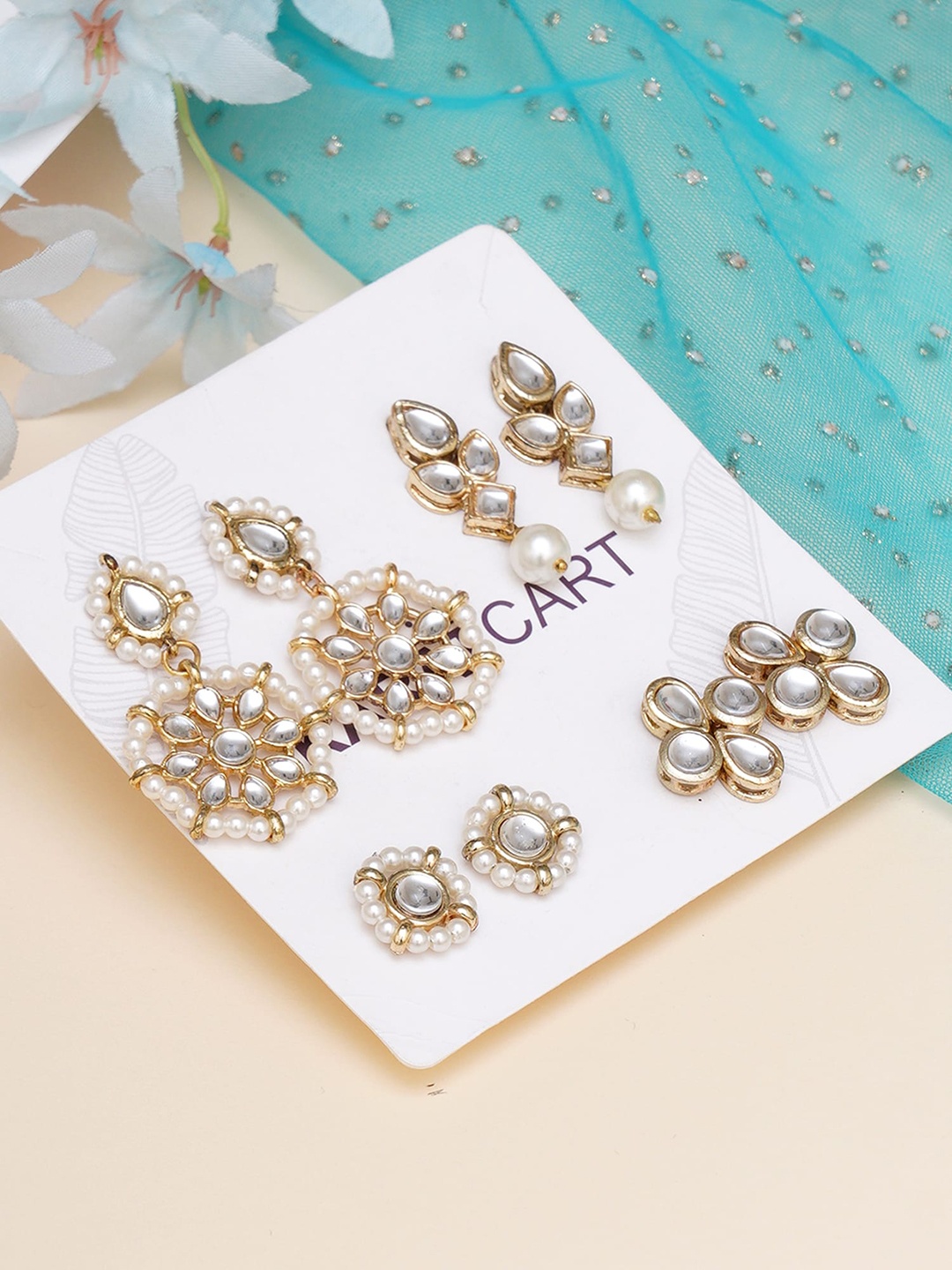 KARATCART Set of 4 Gold-Plated Classic Studs Earrings