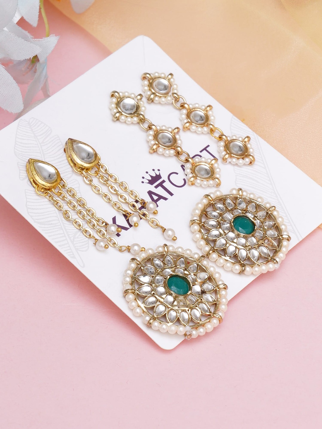 

KARATCART Set of 3 Gold-Plated Classic Drop Earrings