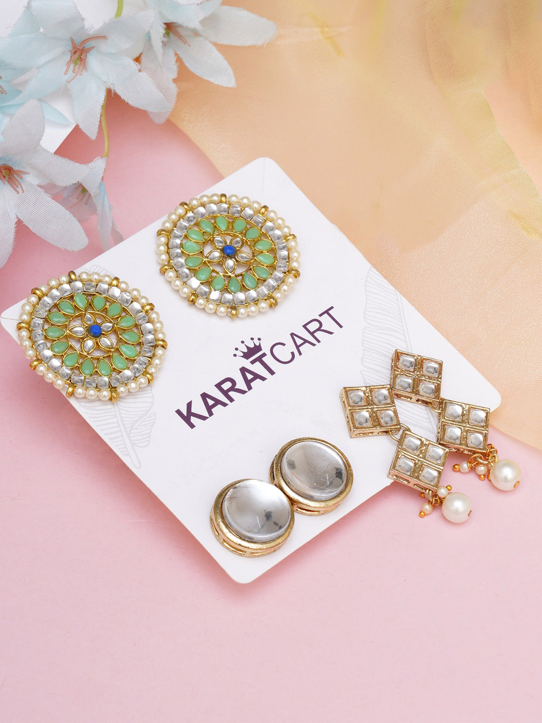 

KARATCART Set of 3 Gold-Plated Classic Drop Earrings