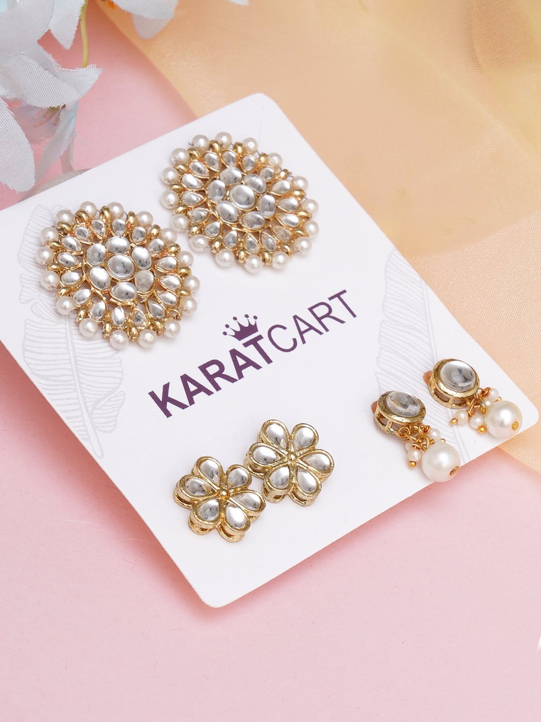 

KARATCART Women White Pack of 3 Classic Drop Earrings