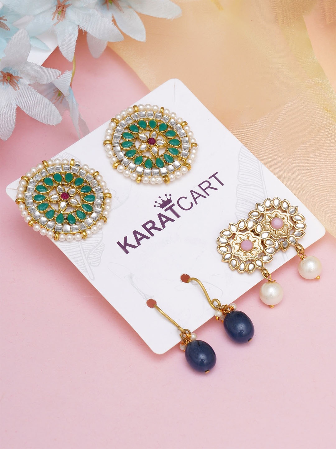 

KARATCART Set Of 3 Gold-Plated Classic Studs Earrings