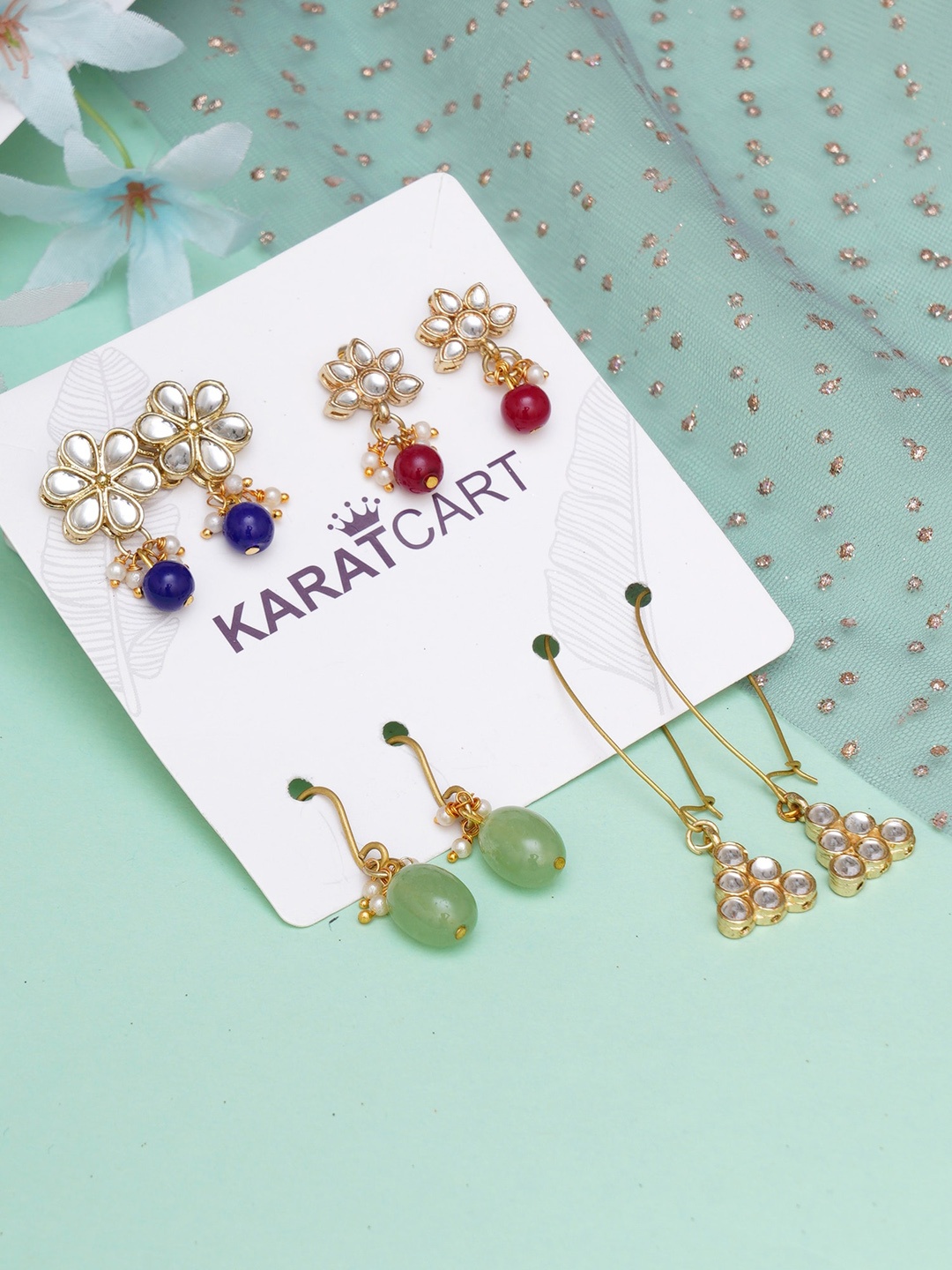 

KARATCART Women Set of 4 Multicolored Kundan Earrings, Multi