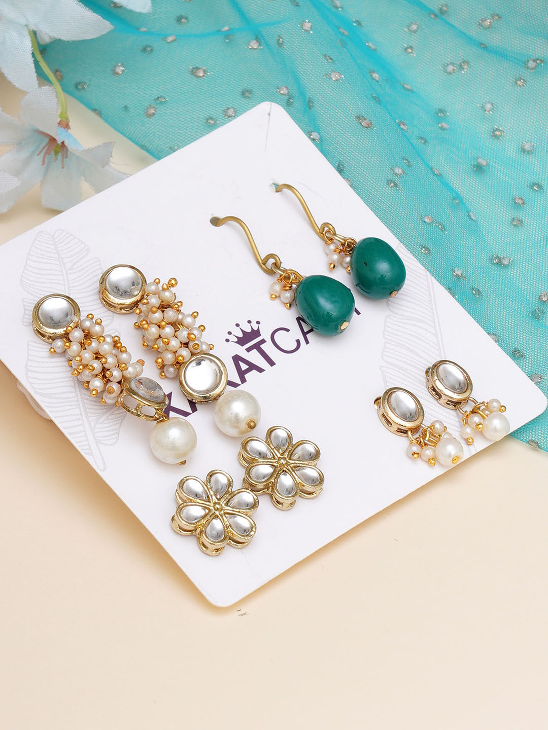

KARATCART Set Of 4 Gold-Plated Classic Drop Earrings, Multi