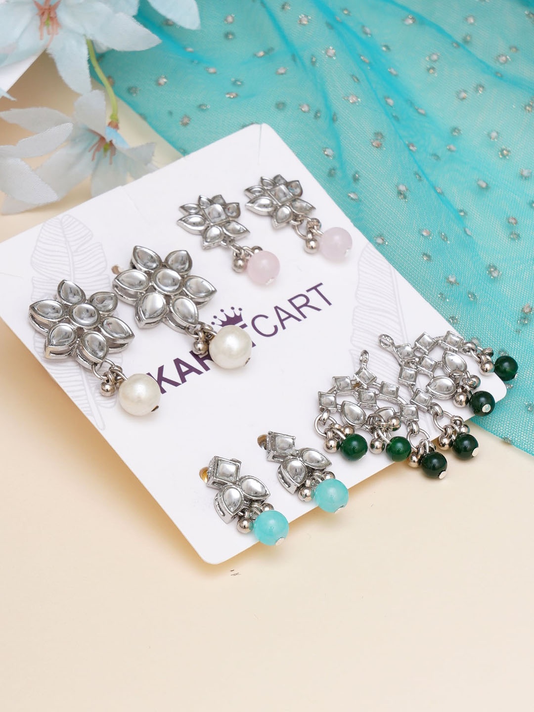 

KARATCART Set Of 4 Silver-Plated Classic Studs Earrings