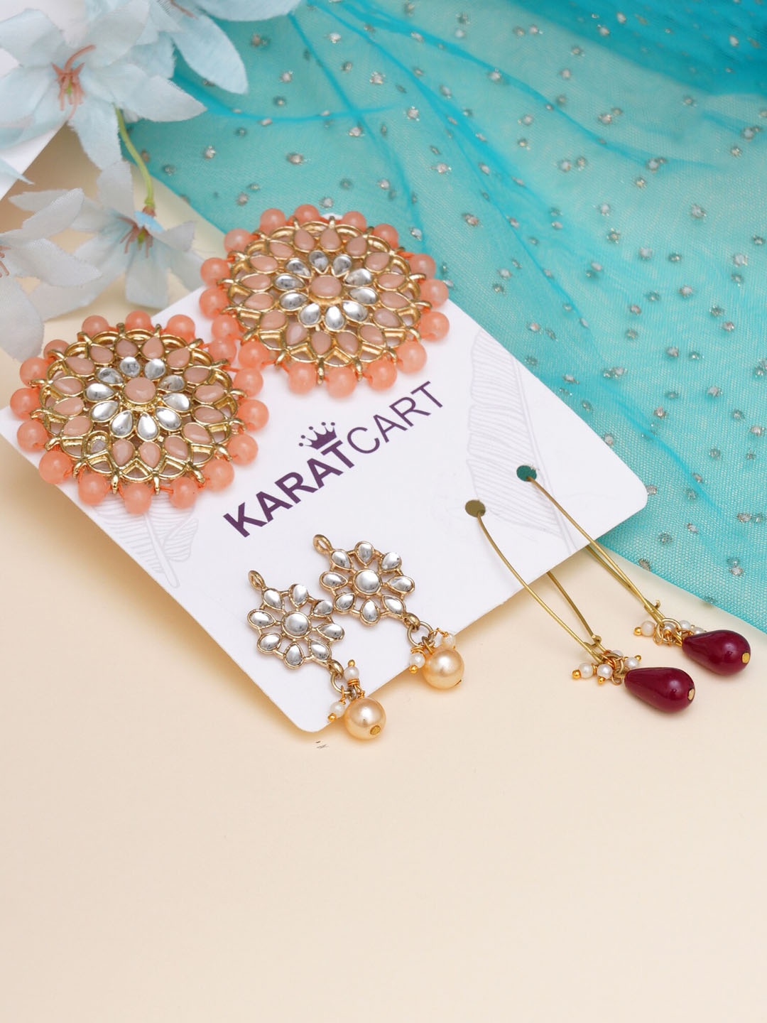 

KARATCART Women Peach-Coloured & Gold-Toned Classic Drop Earrings