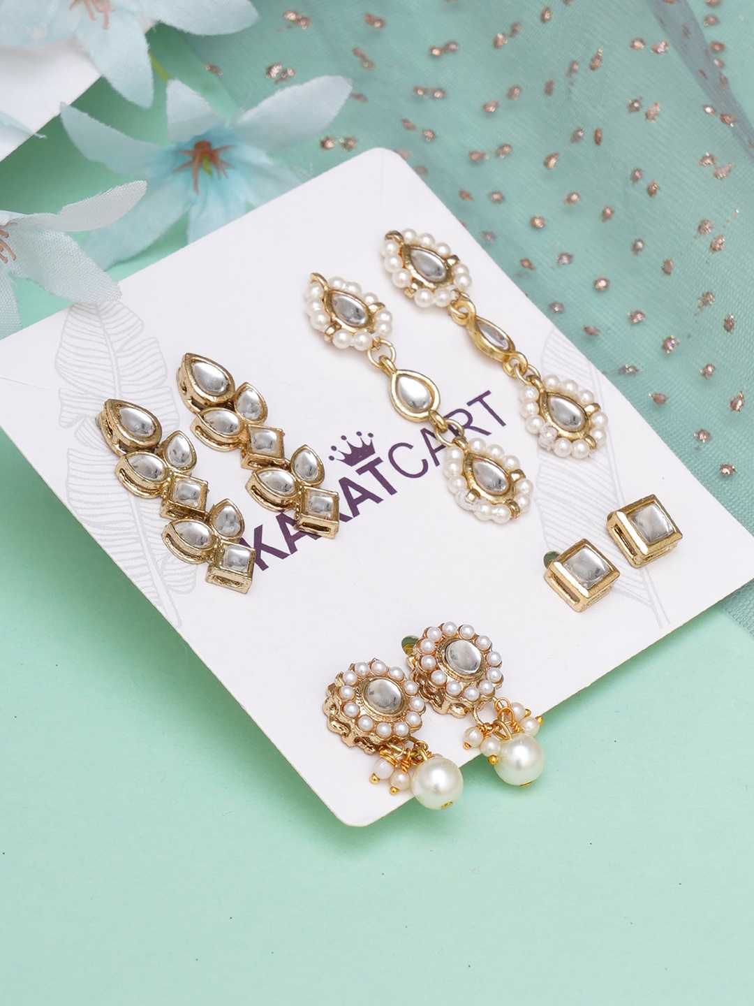 

KARATCART Women Set of 4 Gold Plated Classic Earrings, White