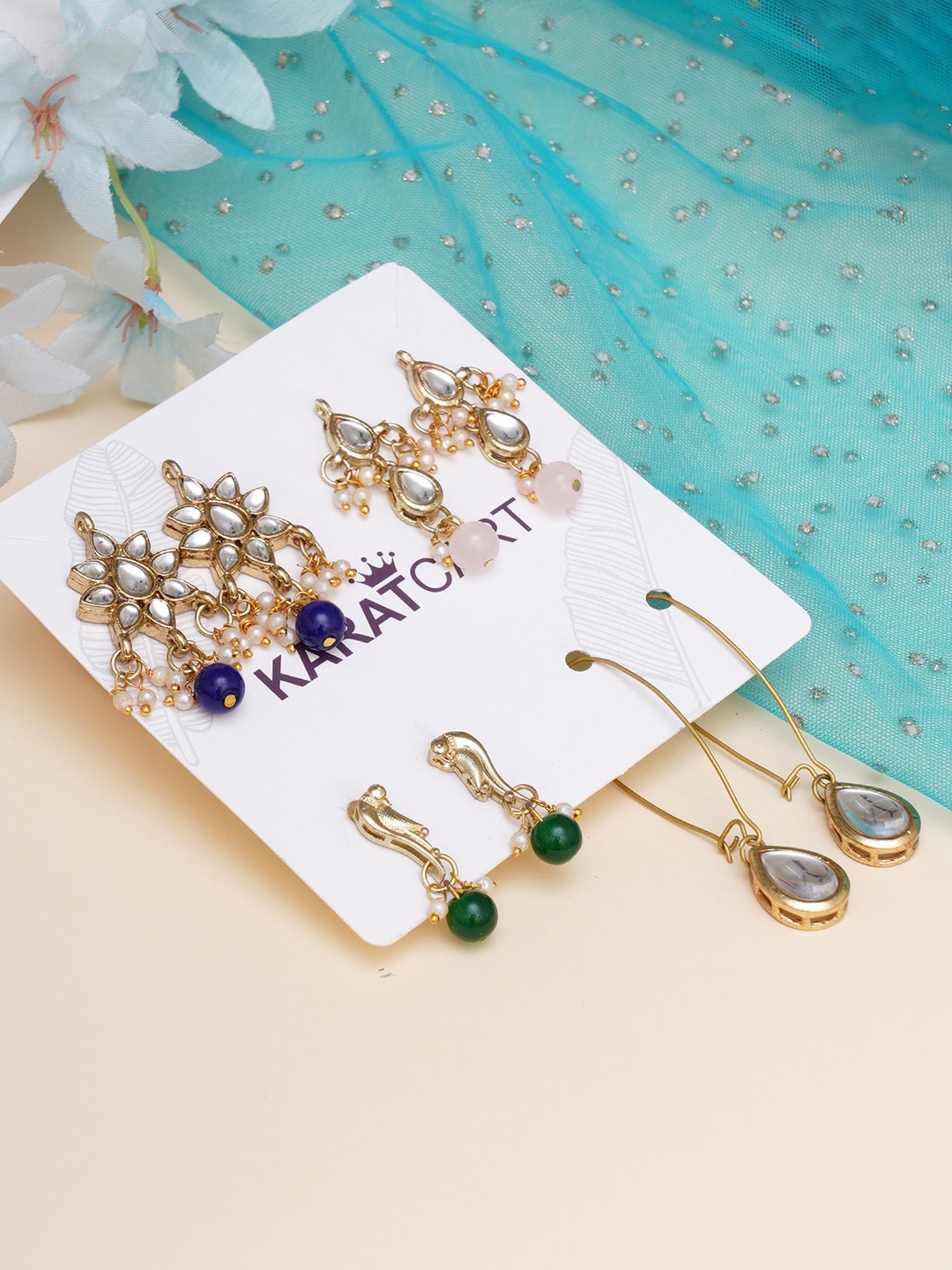 

KARATCART Women Set Of 4 Gold Plated Classic Drop Earrings, Multi
