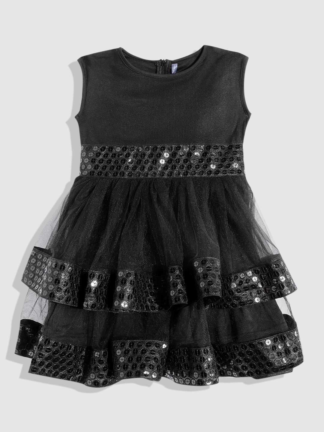 

YK Girls Black Sequin Embellished Net Tulle Fit & Flare Dress