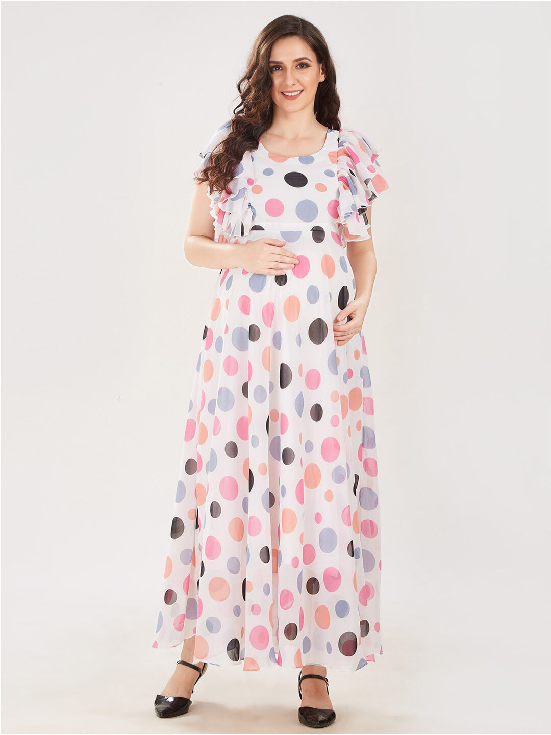 

Mom For Sure by Ketki Dalal White Georgette Maternity Maxi Dress