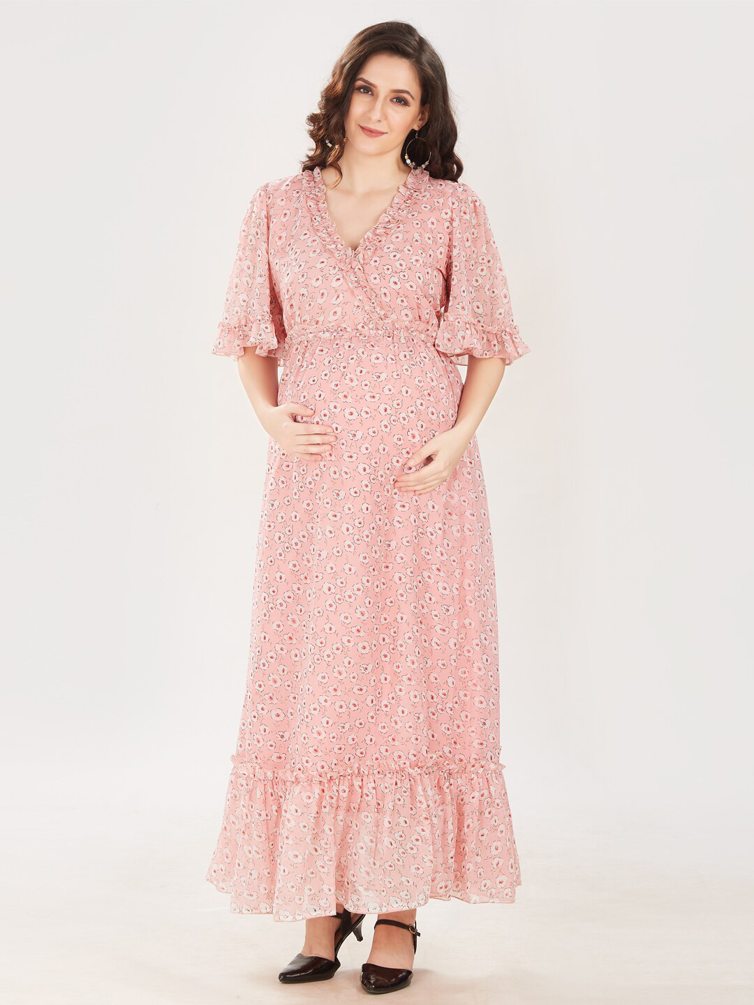 

Mom For Sure by Ketki Dalal Pink Floral Georgette Maternity Maxi Dress