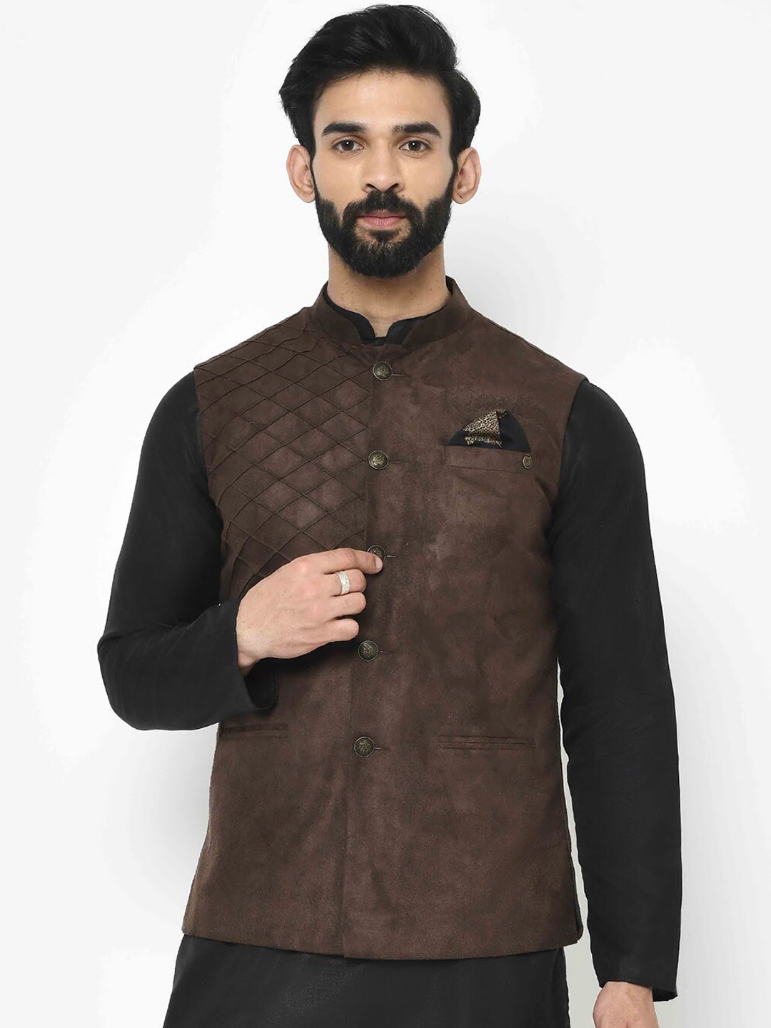 

KISAH Men Brown Woven Design Nehru Jacket