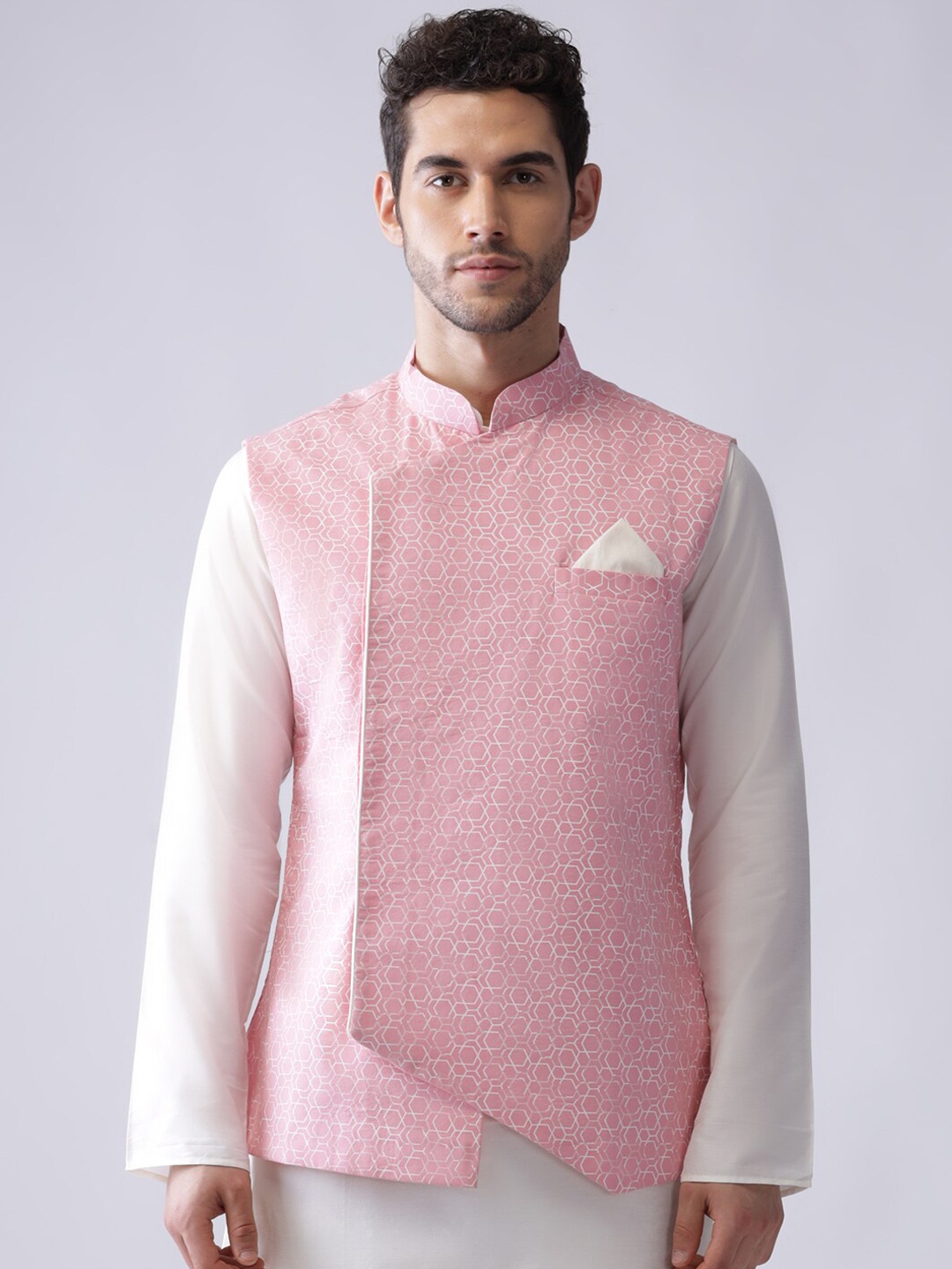 

Kisah Men Pink Geometric Printed Nehru Jacket