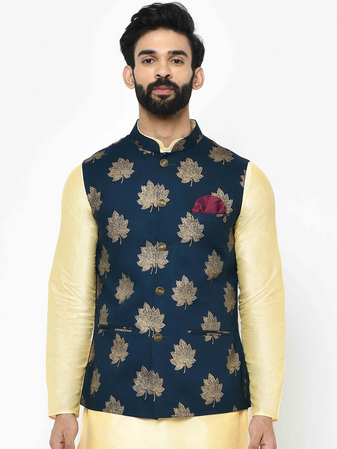 

KISAH Men Teal Green Woven Design Nehru Jacket