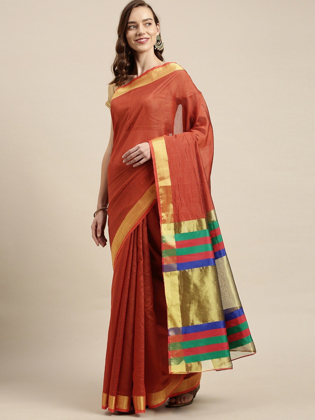 

MIMOSA Red & Gold-Toned Zari Art Silk Kanjeevaram Saree