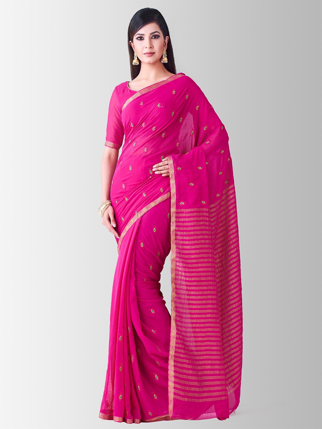 

MIMOSA Pink & Green Paisley Embroidered Banarasi Saree