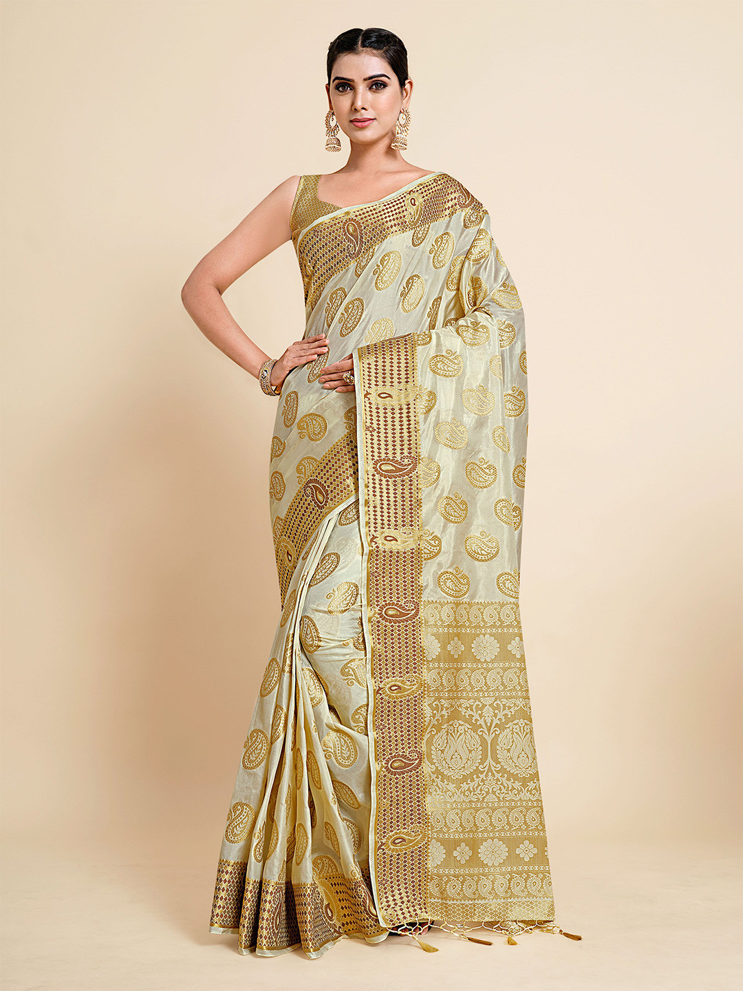 

MIMOSA Gold-Toned Woven Design Zari Art Silk Kanjeevaram Saree