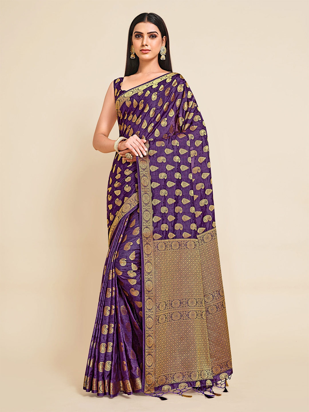 

MIMOSA Violet & Gold Woven Design Zari Art Silk Kanjeevaram Saree