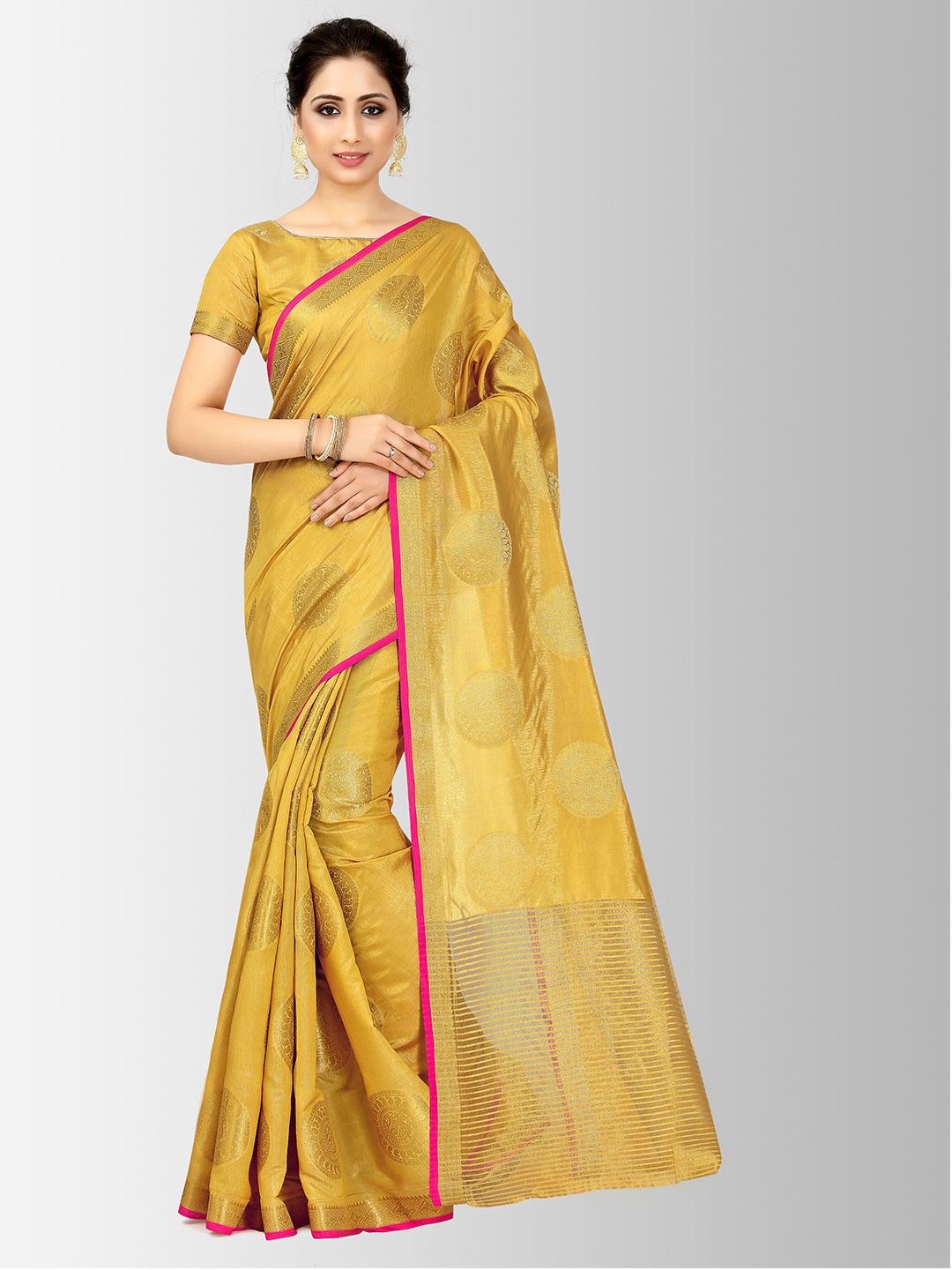 

MIMOSA Yellow & Pink Woven Design Zari Art Silk Kanjeevaram Saree