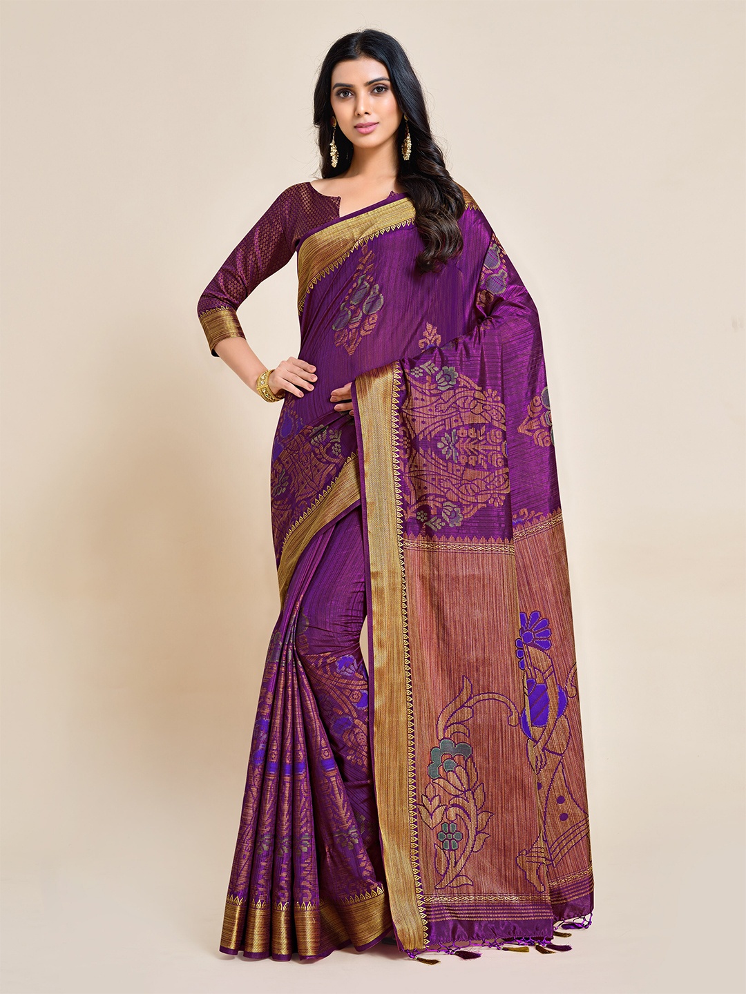 

MIMOSA Purple & Gold Woven Design Zari Art Silk Kanjeevaram Saree