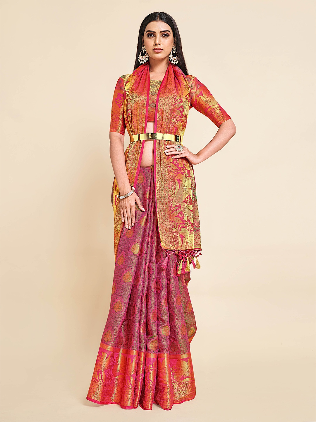 

MIMOSA Pink & Purple Woven Design Zari Art Silk Kanjeevaram Saree
