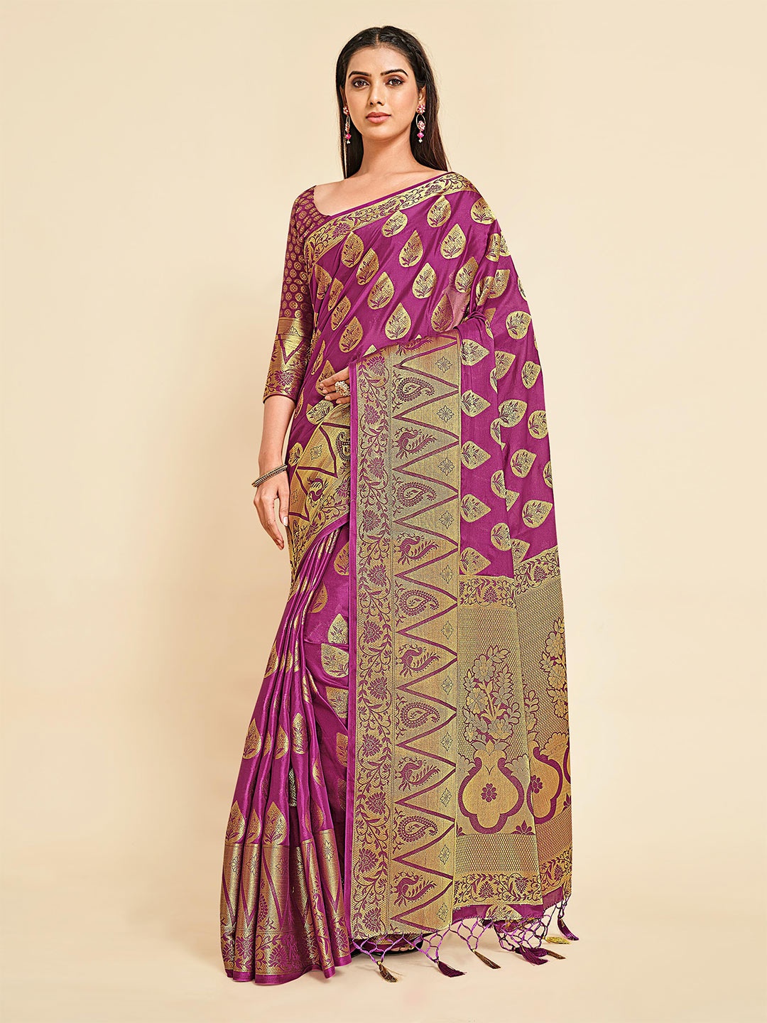 

MIMOSA Purple & Green Woven Design Zari Mysore Silk Saree