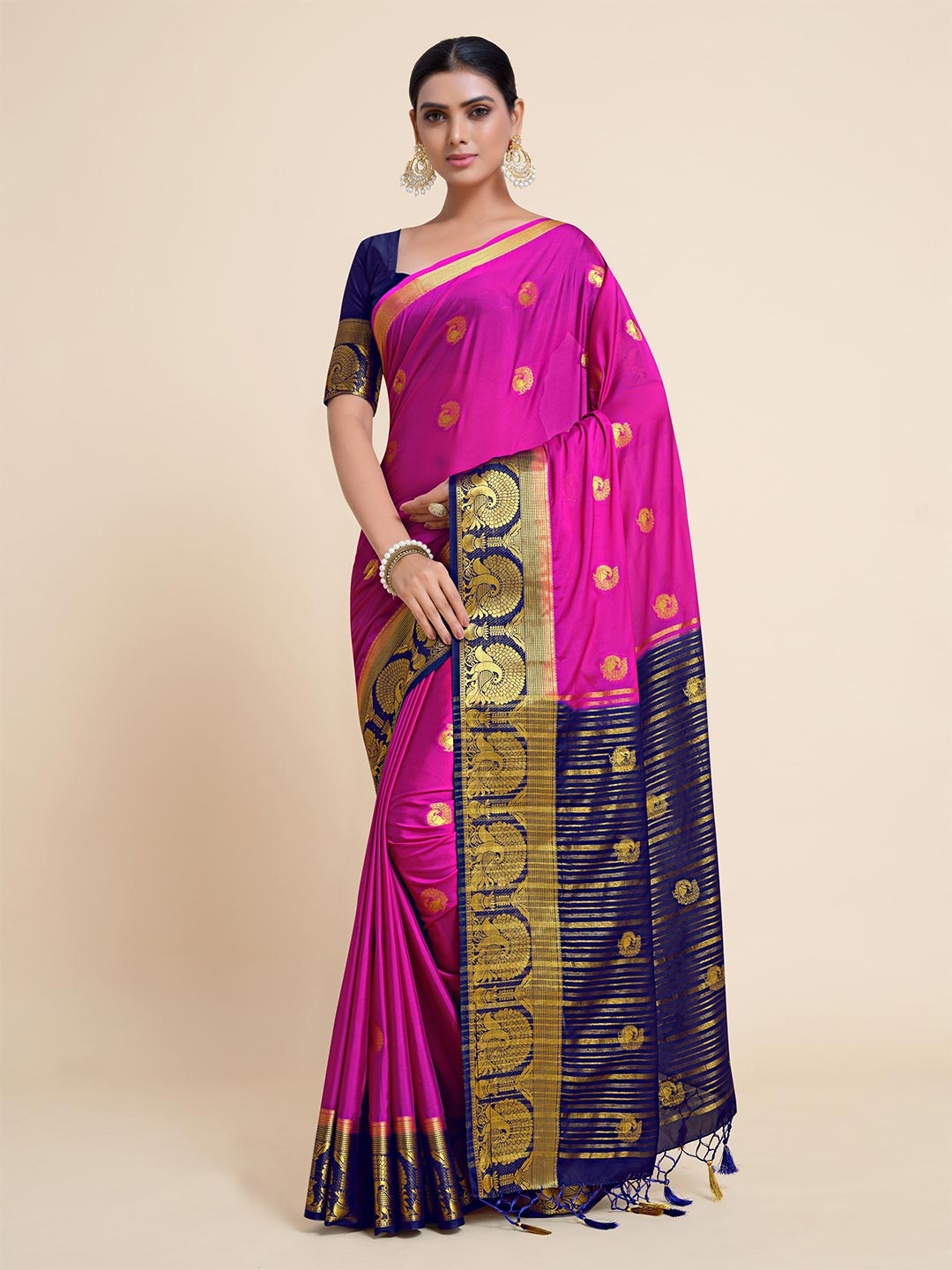 

MIMOSA Pink & Blue Woven Design Zari Mysore Silk Saree