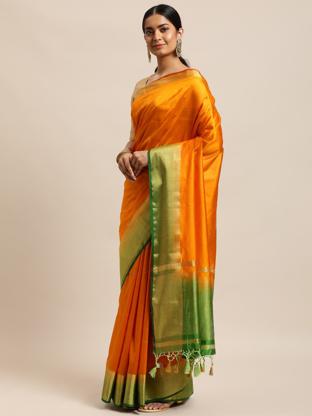 

MIMOSA Mustard & Green Zari Art Silk Kanjeevaram Saree