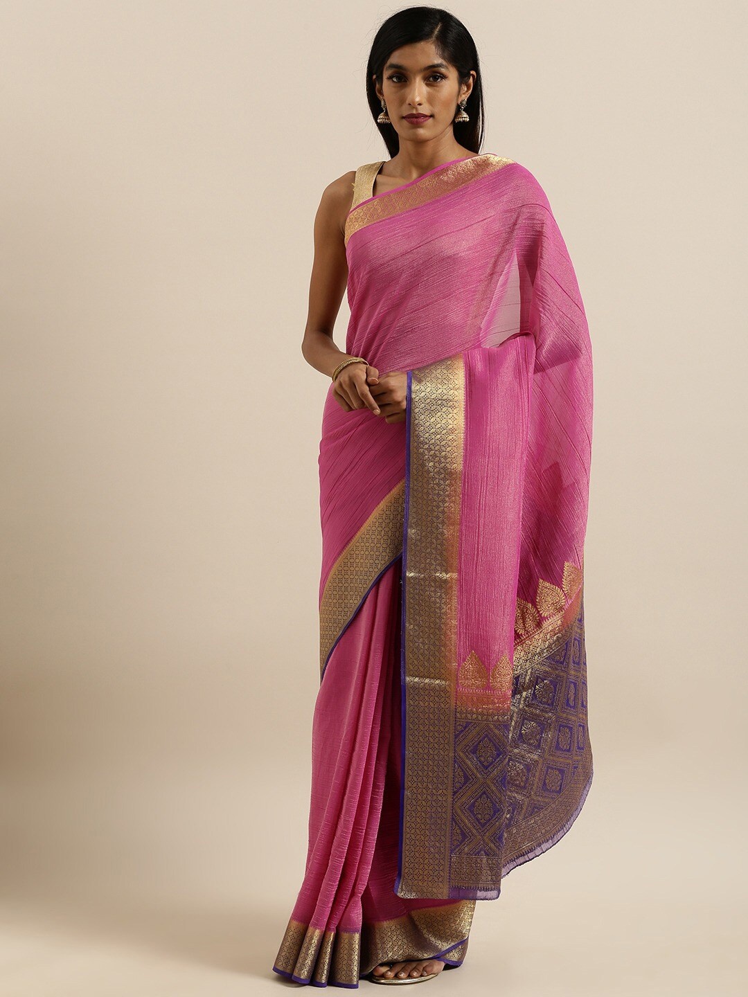 

MIMOSA Pink & Blue Zari Art Silk Kanjeevaram Saree