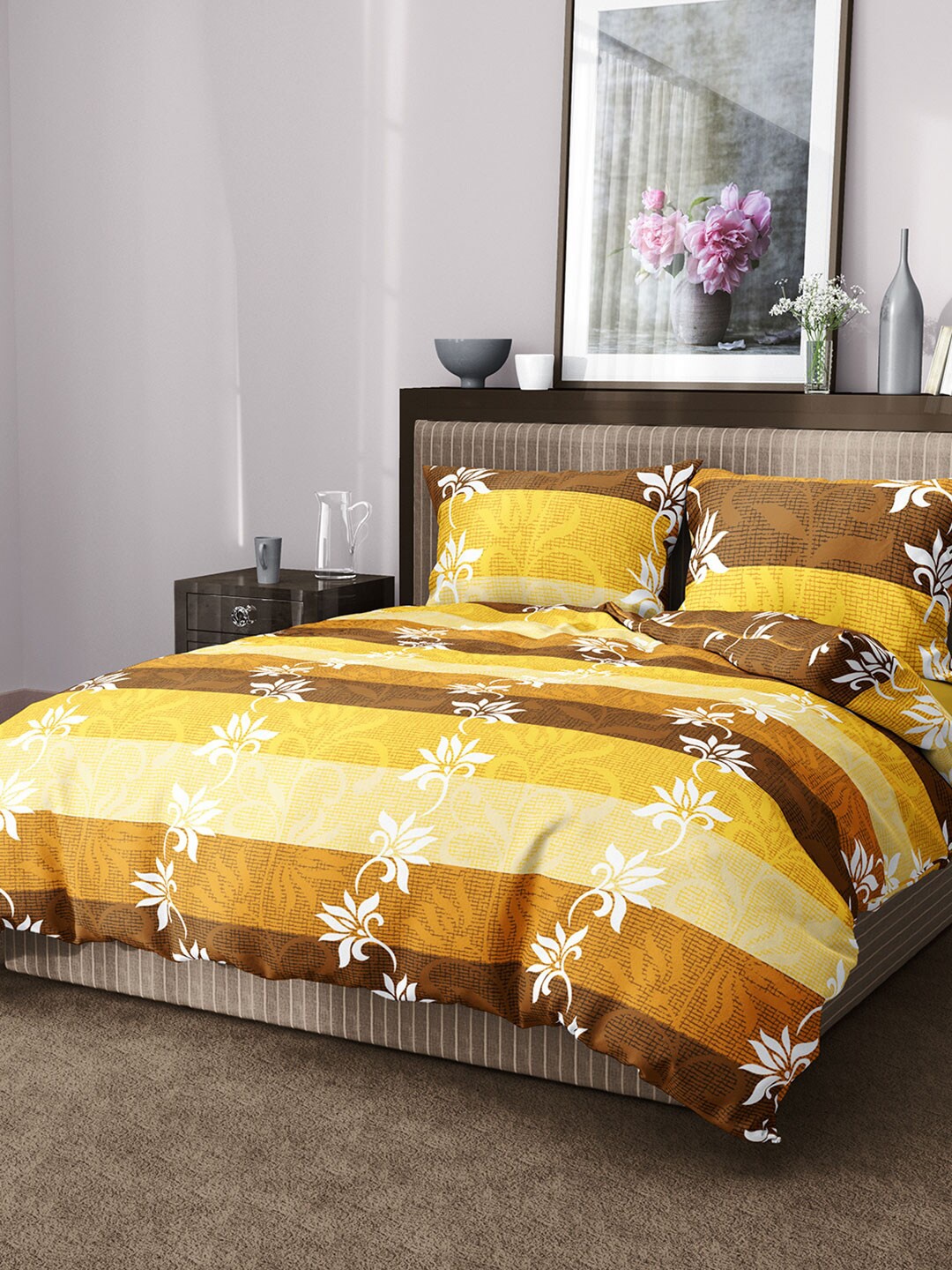 

Aura 144 TC King Cotton Bedsheet with 2 Pillow Covers, Yellow