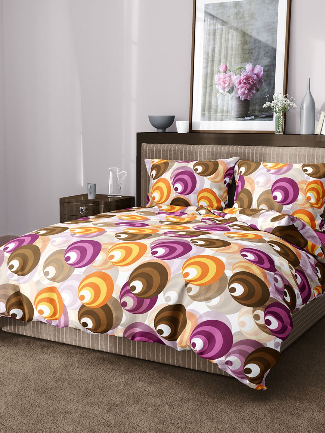 

Aura Geometric 144 TC King Cotton Bedsheet with 2 Pillow Covers, Yellow