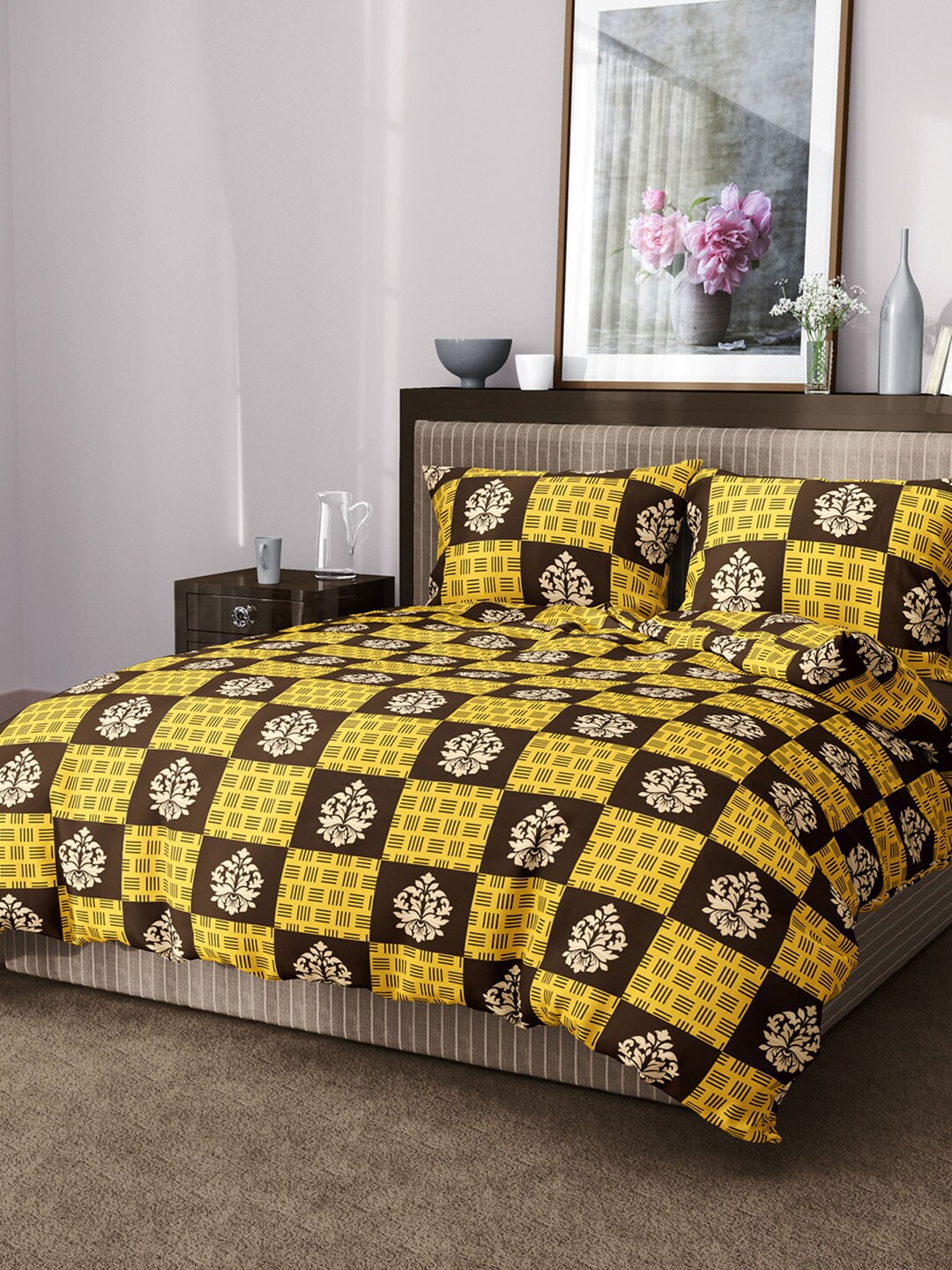 

Aura Ethnic Motifs 144 TC King Cotton Bedsheet with 2 Pillow Covers, Purple