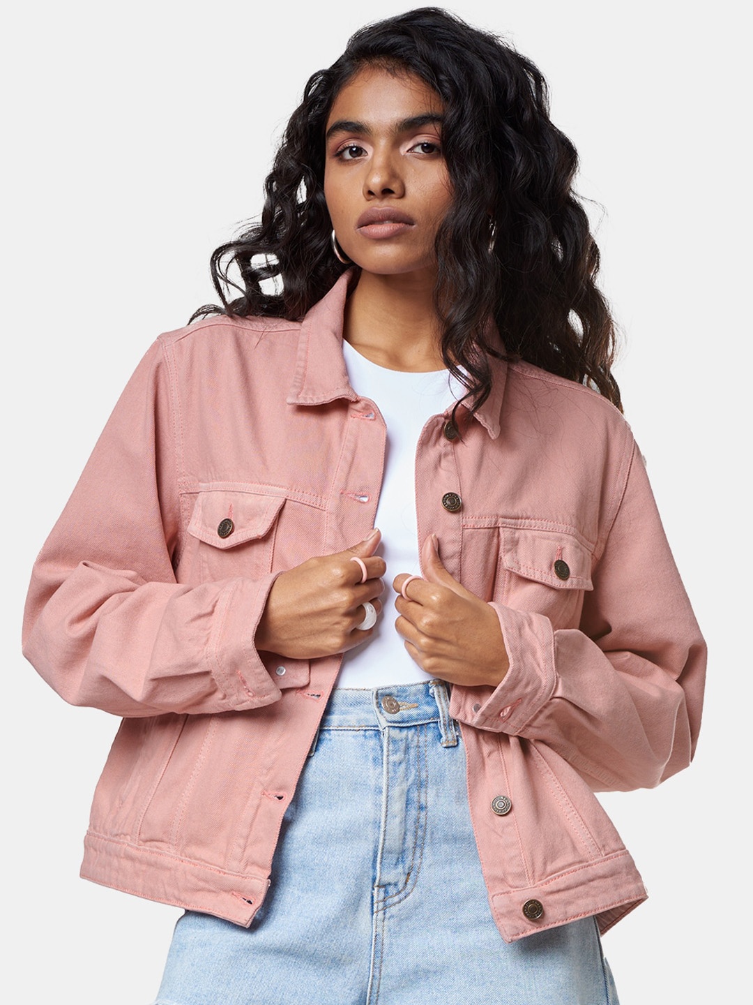 

The Souled Store Women Peach Denim Jacket