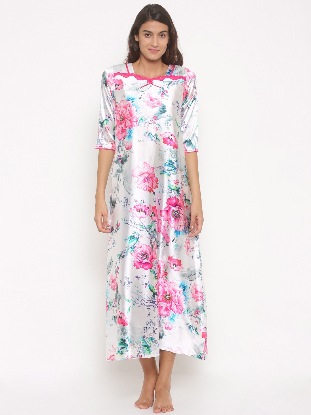 

Sweet Dreams White Floral Printed Maxi Nightdress