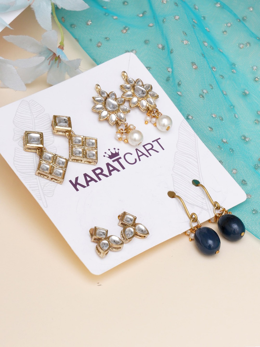 

KARATCART Women Set of 4 Classic Kundan Drop Earrings, Multi