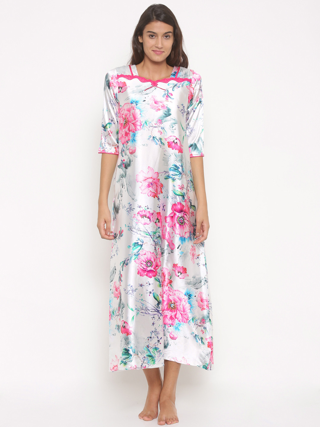 

Sweet Dreams White Floral Printed Maxi Nightdress